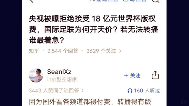 央视拒绝天价版权费：反对国际足联价格双标